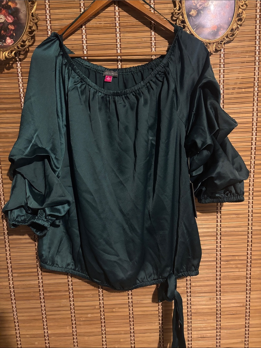 Vince Camuto Dark Emerald Green Off-Shoulder Ruffle Sleeve Blouse